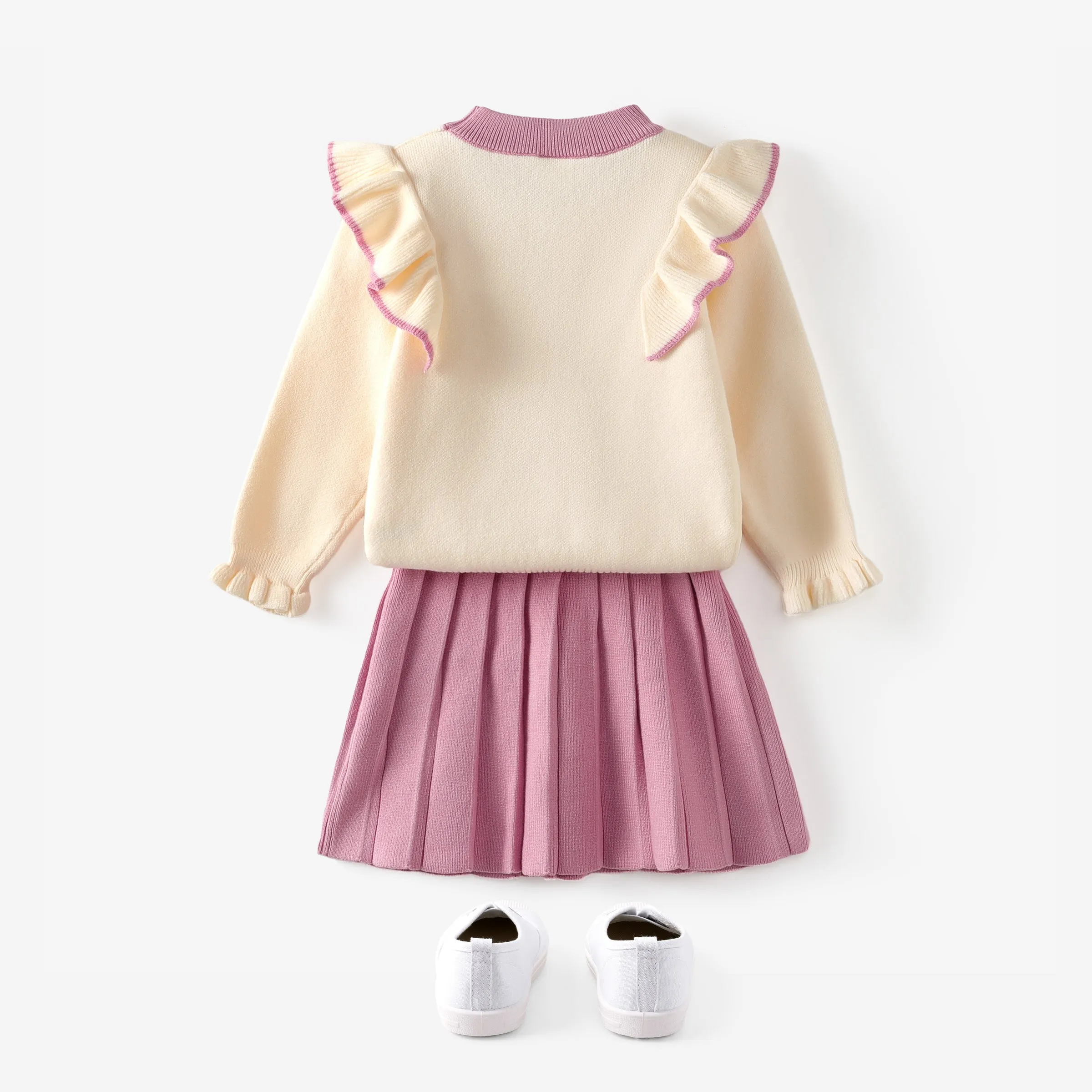 2-piece Toddler Girl Bowknot Flounced Knitted Sweater and Pleated Skirt Set