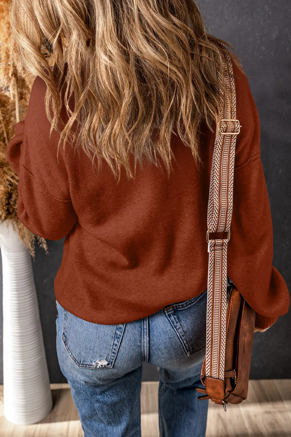 Black Turtleneck Drop Shoulder Bubble Sleeve Knit Sweater