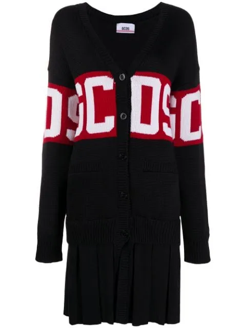 GCDS Woman Logo Sweater Cardigan Dress Black