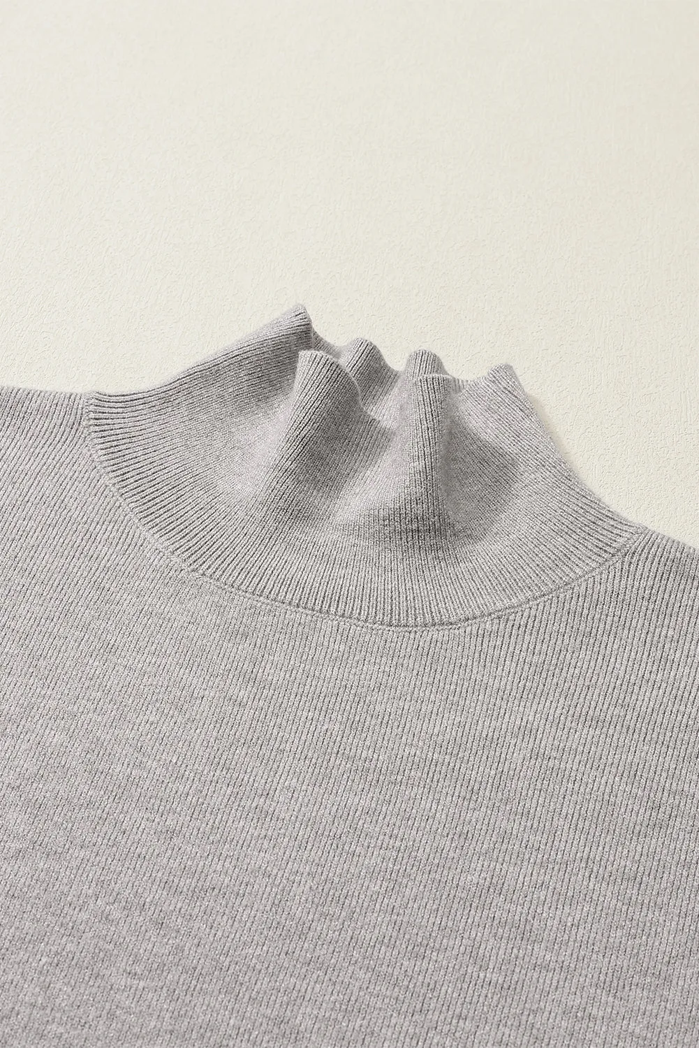 Gray Turtleneck Drop Shoulder Bubble Sleeve Knit Sweater