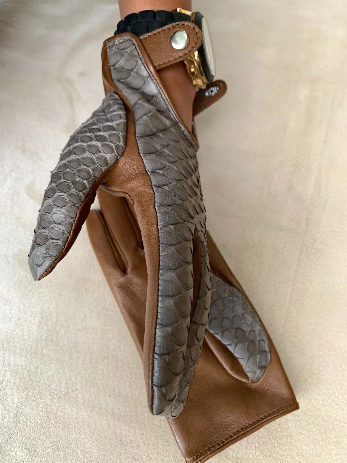 Handmade Driving Real Python Leather Multi-Color Gloves for Women