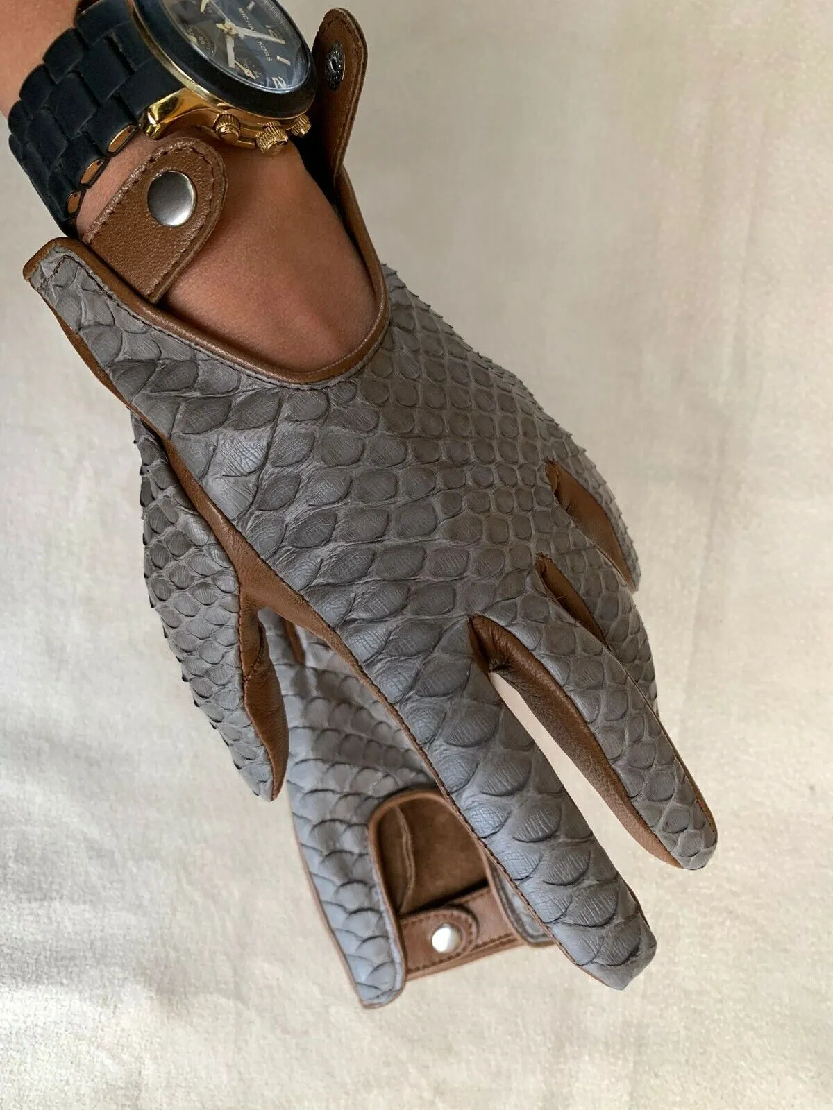 Handmade Driving Real Python Leather Multi-Color Gloves for Women