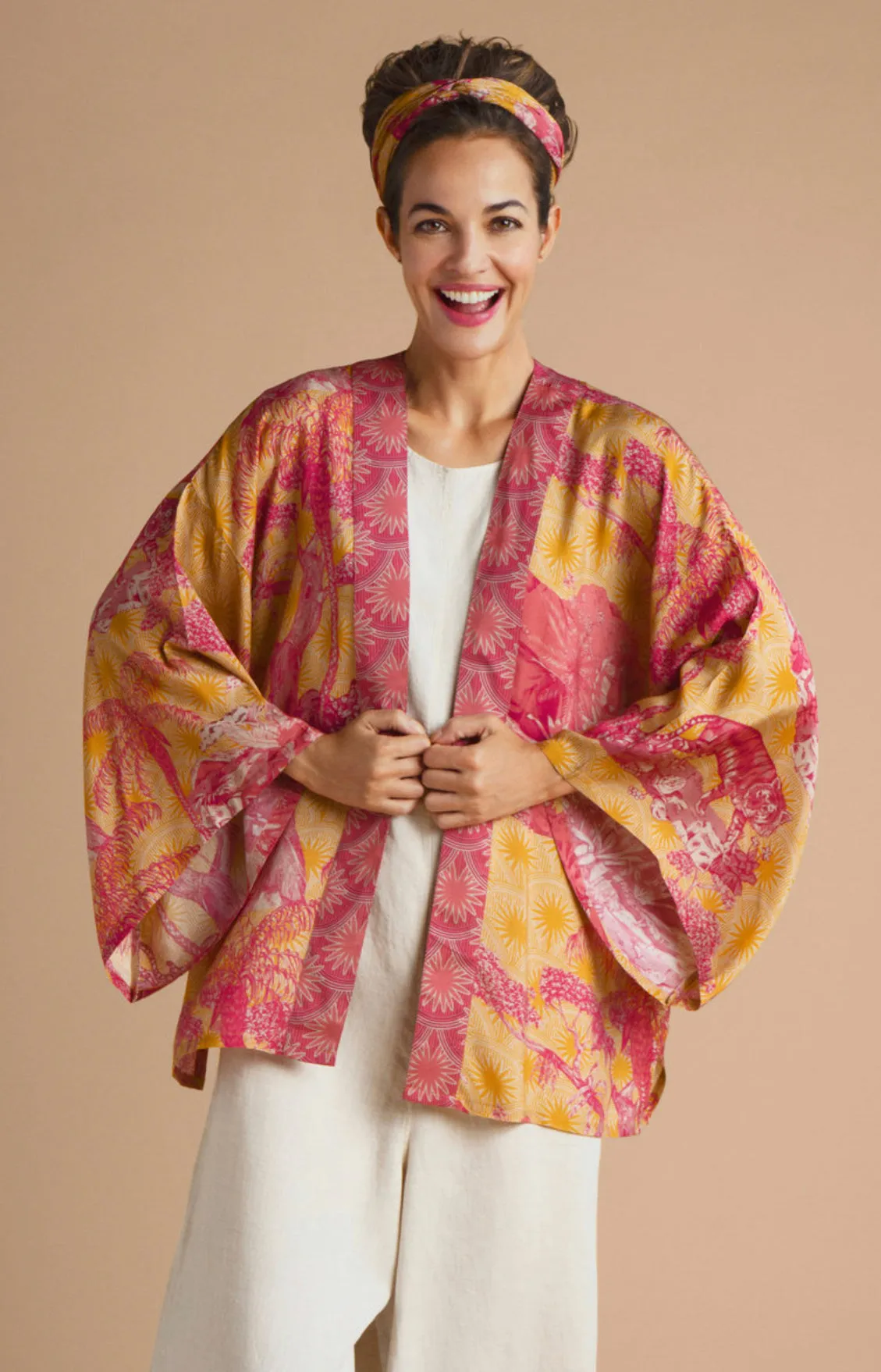 Powder Tropical Toile Kimono Jacket - Pineapple & Fuchsia