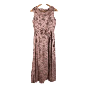 Unbranded Vintage Satin Brocade Sleeveless Evening Gown Maxi Dress Lilac Black Floral Print UK Size 10