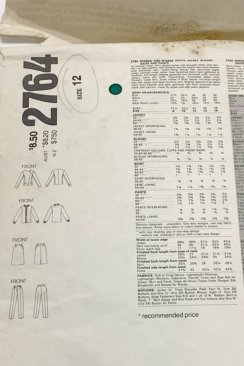 Vogue 2764 Bill Blass American Designer Vintage Sewing Pattern