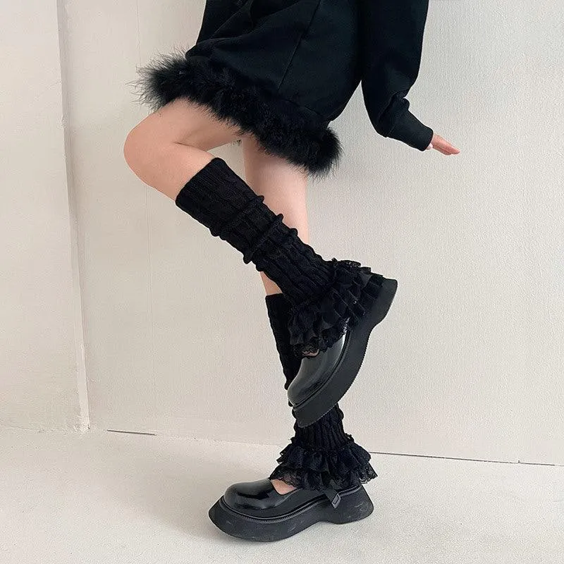 Women's Fashion Multi-layer Lace Twist Stripes Knitted Leg Warmers