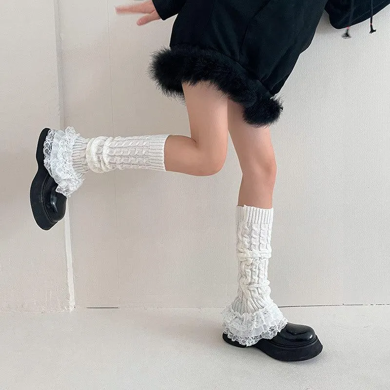 Women's Fashion Multi-layer Lace Twist Stripes Knitted Leg Warmers