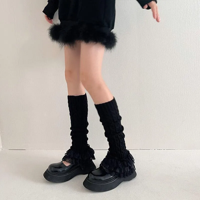 Women's Fashion Multi-layer Lace Twist Stripes Knitted Leg Warmers
